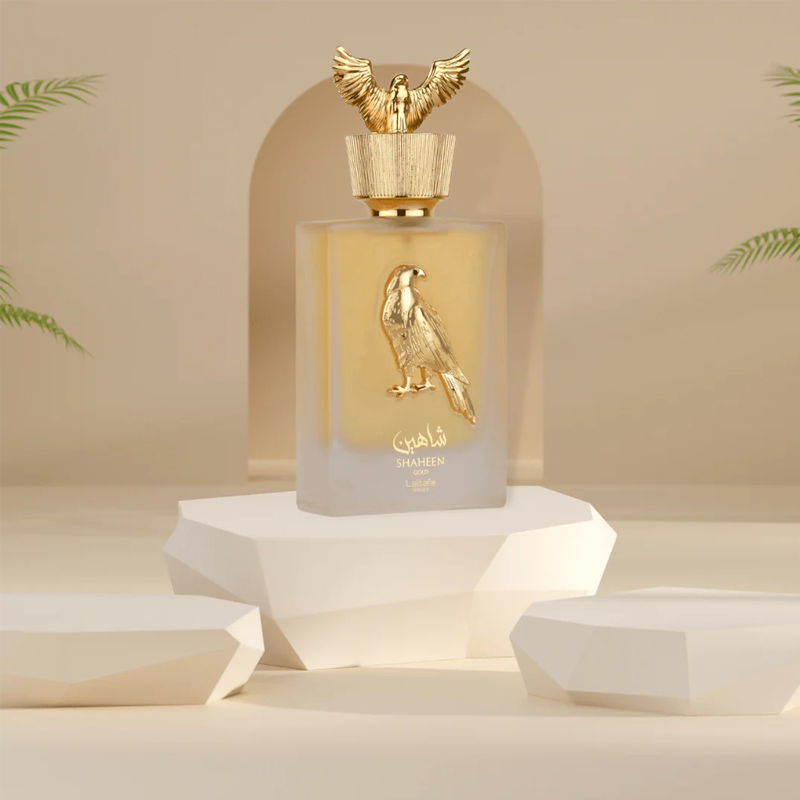 Lattafa Perfumes Shaheen Gold para Eau de Parfum en espray unisex, 3.4 onzas